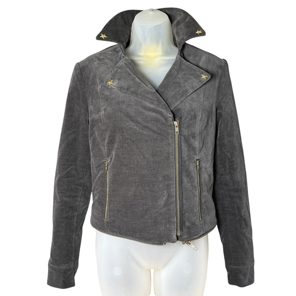 Vaute With Love Brooklyn Grey Moleskin Moto Coat Stars Vegan Handmade Women’s S - Picture 6 of 9